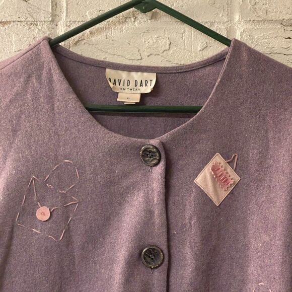 Vintage David Dart Knitware Purple Wool Blend Blazer XL - Picture 2 of 12